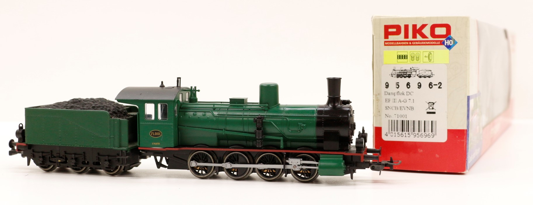 95696-2 Piko HO Loco G71 KP 71001 SNCB livrea verde nero con generatore di fumo 95696-2 Piko HO Loco G71 KP 71001 SNCB livrea verde nero con generatore di fumo